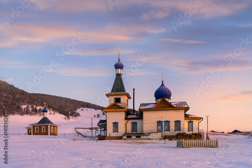 Russian Orthodox Church at Lake Baikal, Siberia in winter