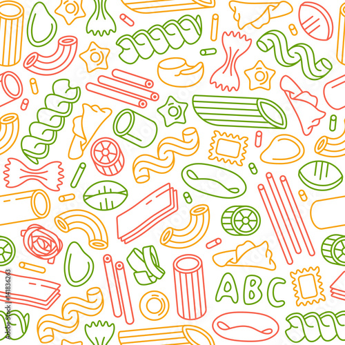 Seamless pattern with varieties of pasta