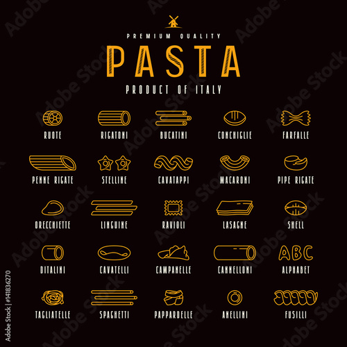 Set of icons varieties of pasta