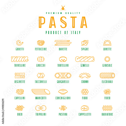 Set of icons varieties of pasta