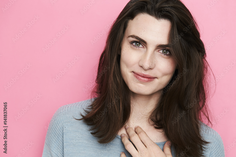 Green eyed brunette beauty smiling Green eyed brunette beauty smiling