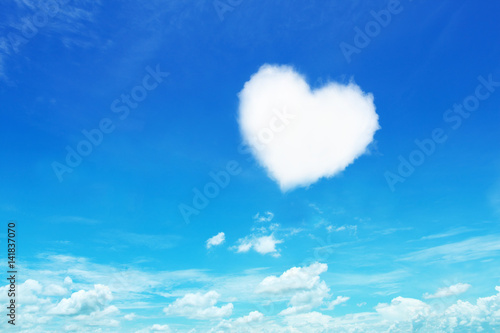 Canvas Print one white heart shaped cloud on blue sky