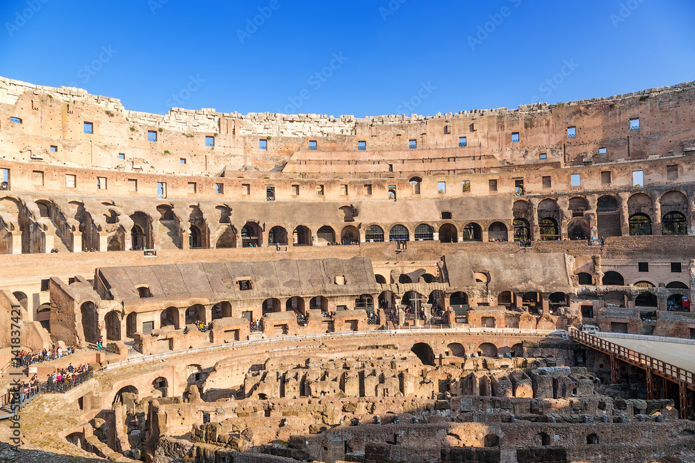 Rome, Italy. Ruins of the Colosseum, a view from the inside, 80 AD
