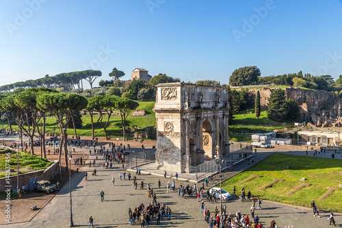 Rome, Italy. The triumphal arch of Constantine (315) against the backdrop of Palatine Hill