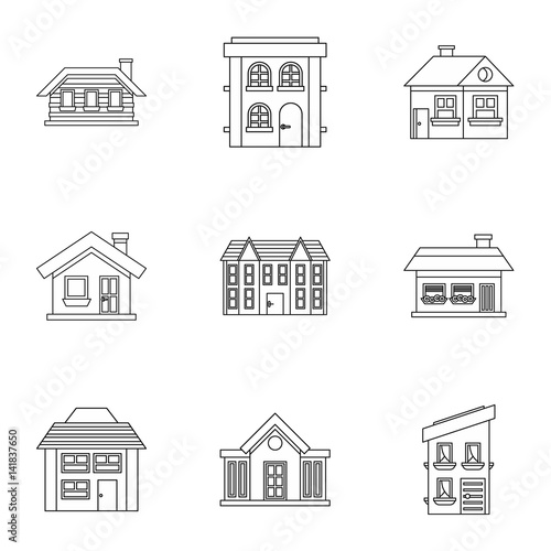 Residence icons set, outline style