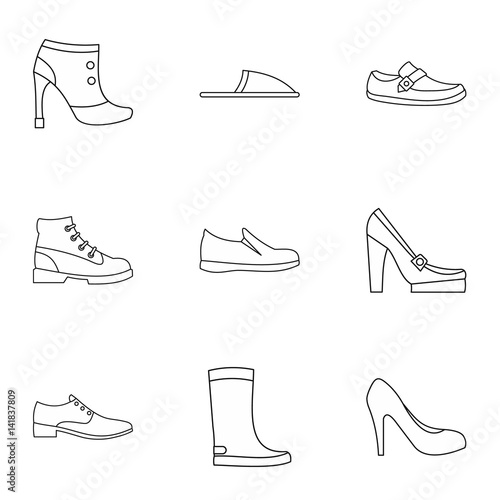 Shoes icons set, outline style