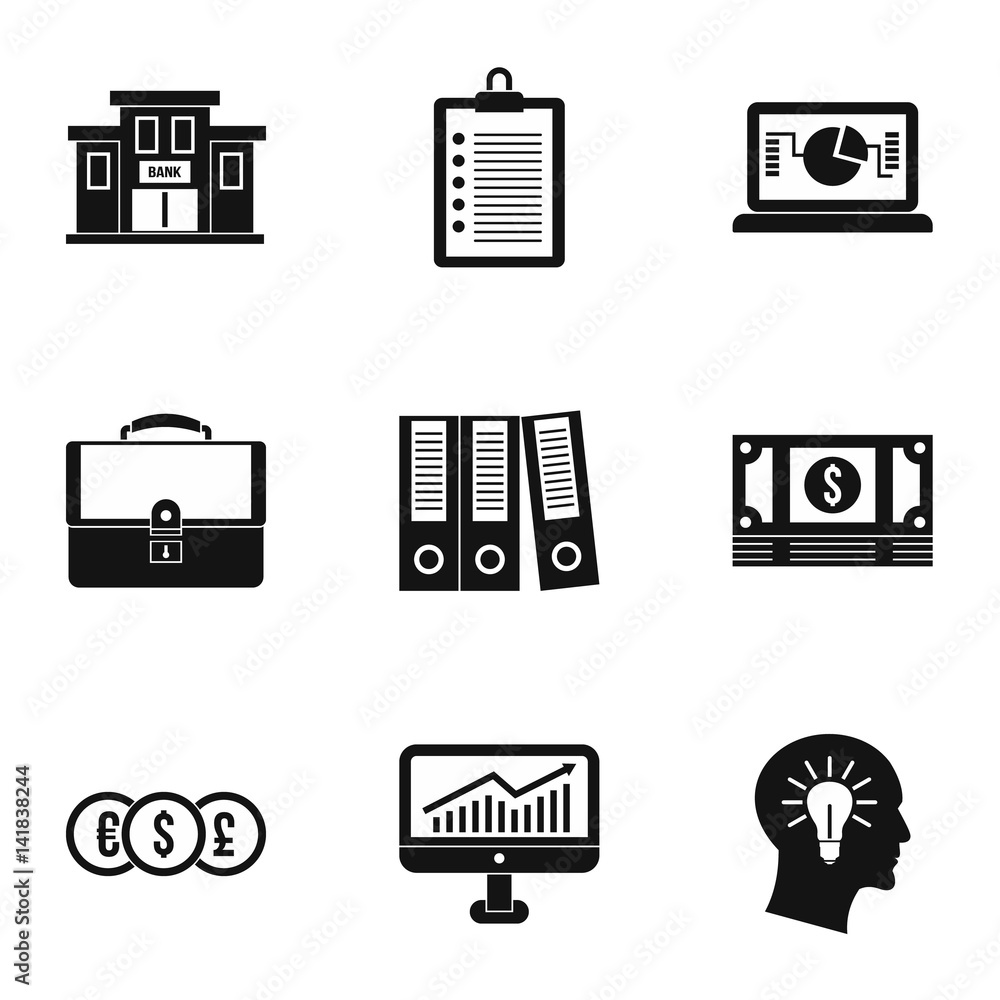 Business icons set, simple style Business icons set, simple style