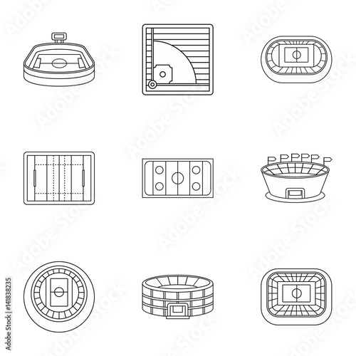 Stadium icons set, outline style