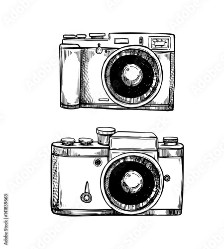 Hand drawn vector illustrations. Retro cameras collection. Photographic equipment. Perfect for invitations, greeting cards, posters, prints