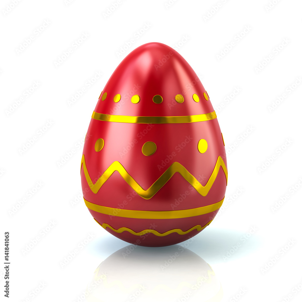 3d illustration of red and golden easter egg isolated on white background