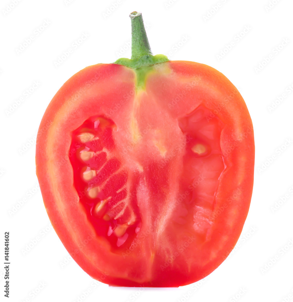 half of red tomato isolated on white background half of red tomato isolated on white background