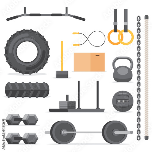 Gym equipment symbols set