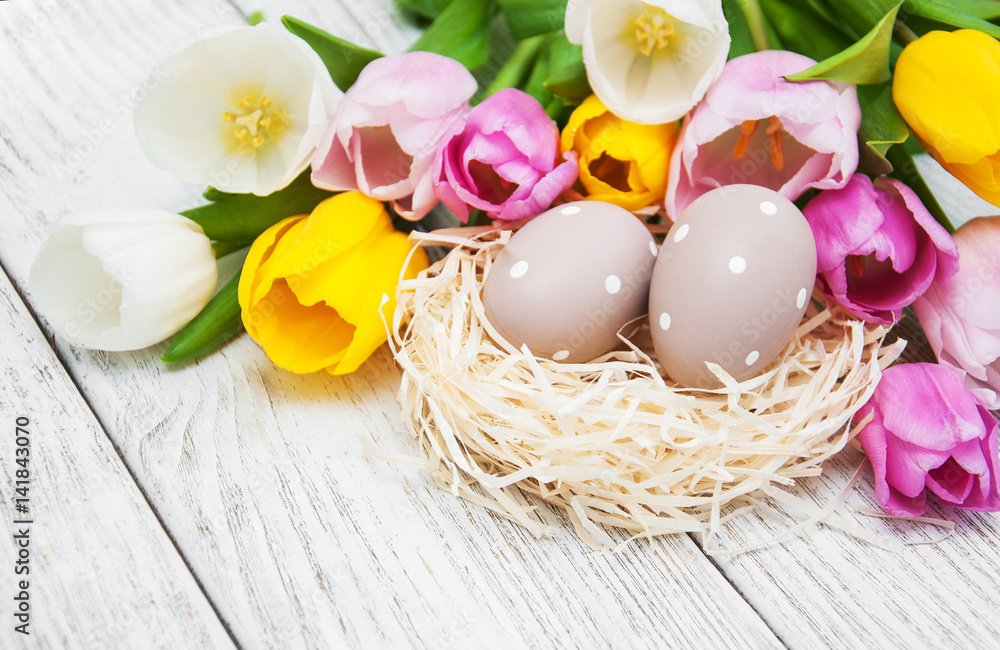 Easter eggs in a nest
