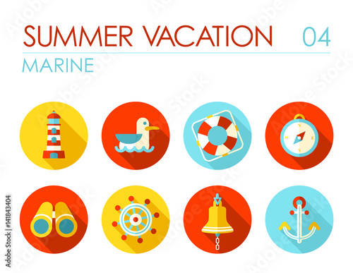 Marine flat icon set