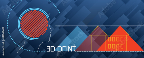 Set illustration about 3d printing, printer, filament, g-cod, modeling, prototype, background