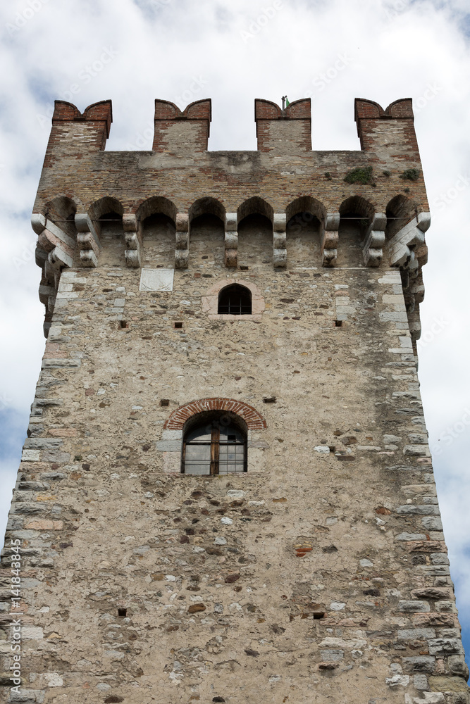 Medieval castle Scaliger in old town Sirmione on lake Lago di Garda. Italy