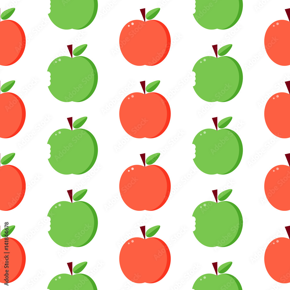 Flat design, vector red and green apples seamless pattern background. Flat design, vector red and green apples seamless pattern background.