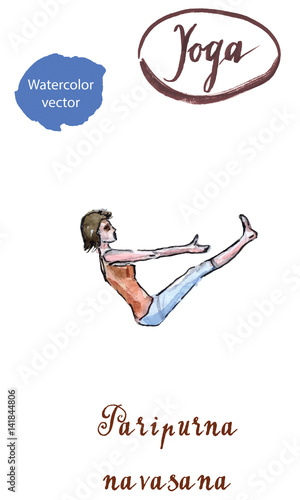 Young woman doing exercises for back, hips and abs, sitting in Paripurna navasana, full boat pose