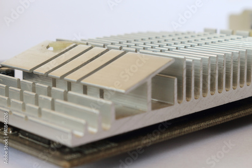 Cooling Board on Computer Graphics Card on White Background