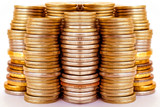 Coins stacked in bars. The concept of revenue growth