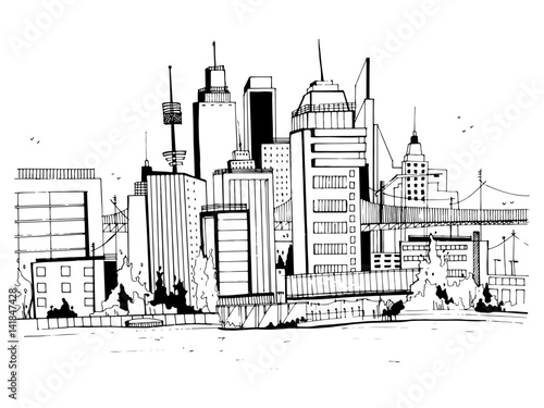 Megalopolis city, street illustration