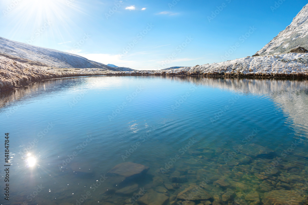 Lake with clear blue water