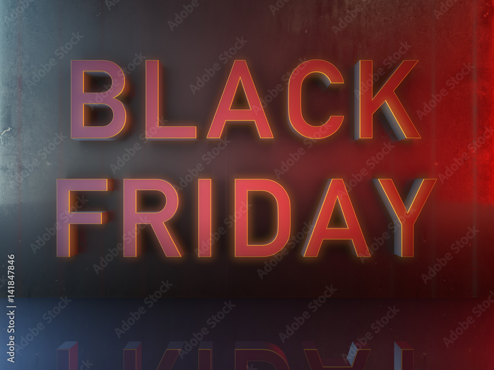 Obraz premium Black friday text on dark wall 3D render