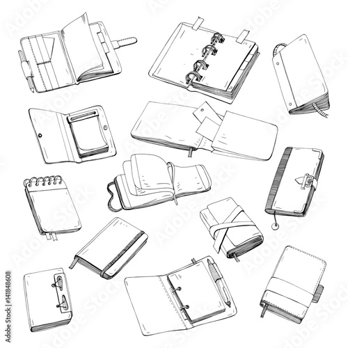 Notebook, notepad, planner, organizer, sketchbook hand drawn set