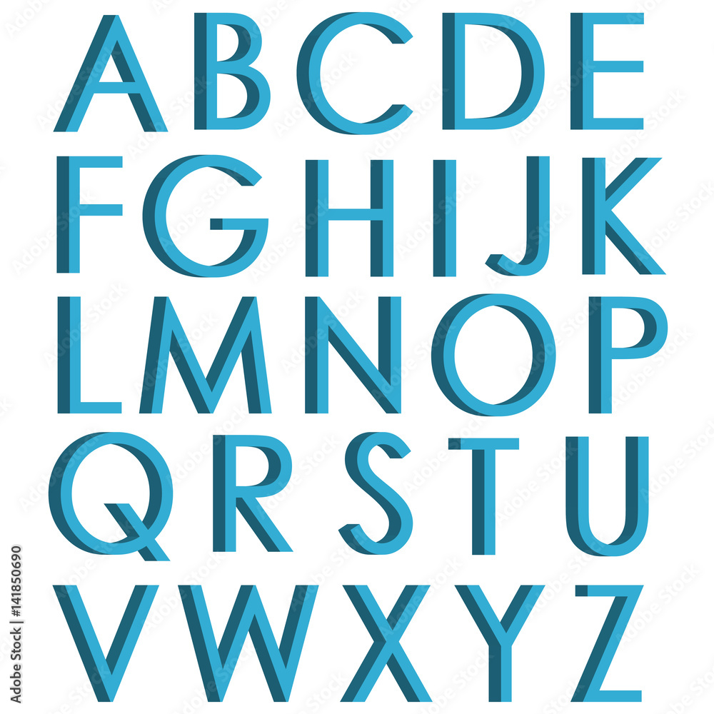 Blue 3d letters english alphabet. 3D font for design poster or banner. Vector illustration