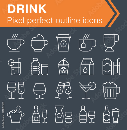 Pixel perfect outline drink icons for mobile apps and web design.