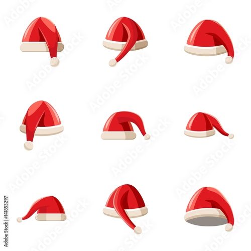 Santa Claus new year hat icons set, cartoon style