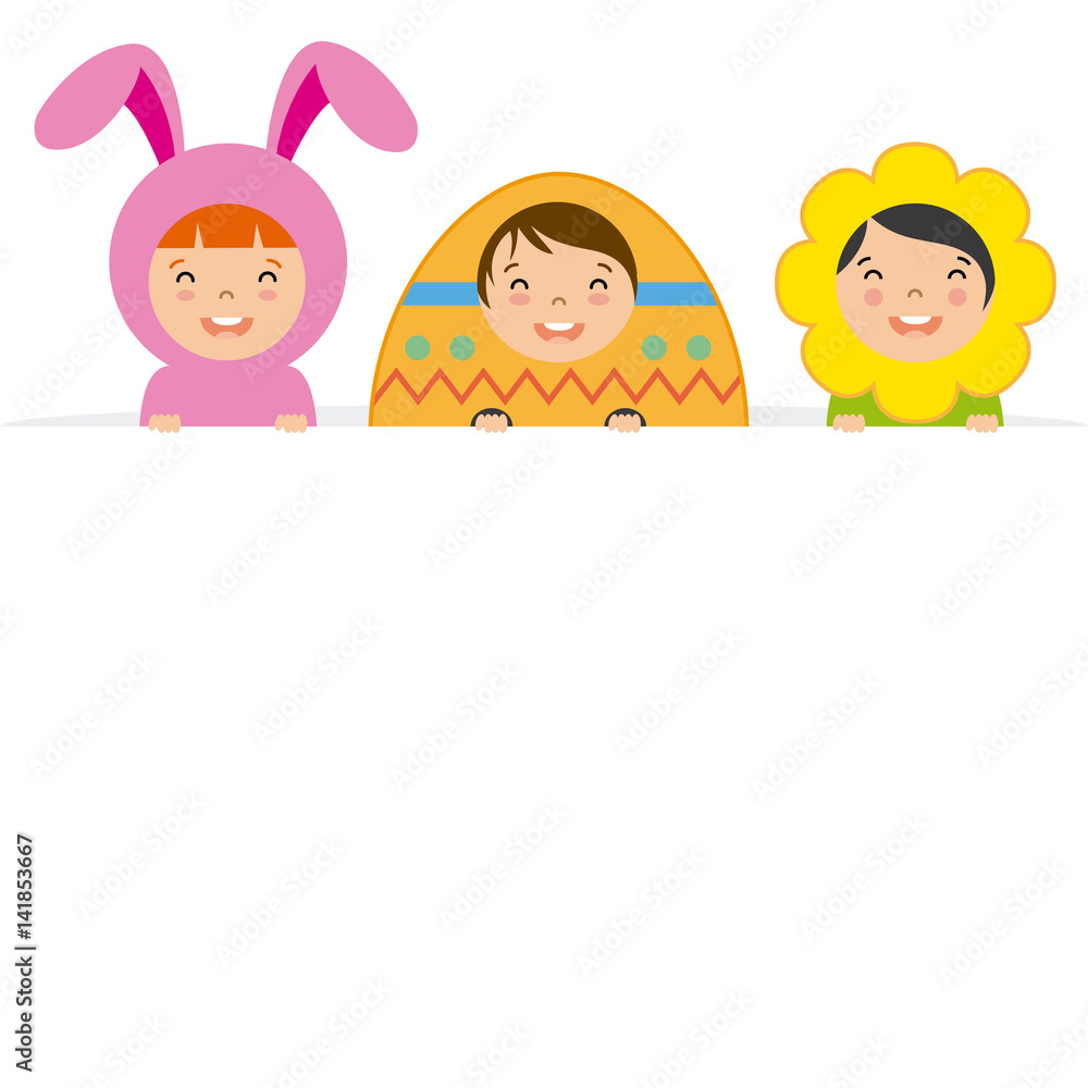 happy Easter. Children with poster. Blank space for text happy Easter. Children with poster. Blank space for text