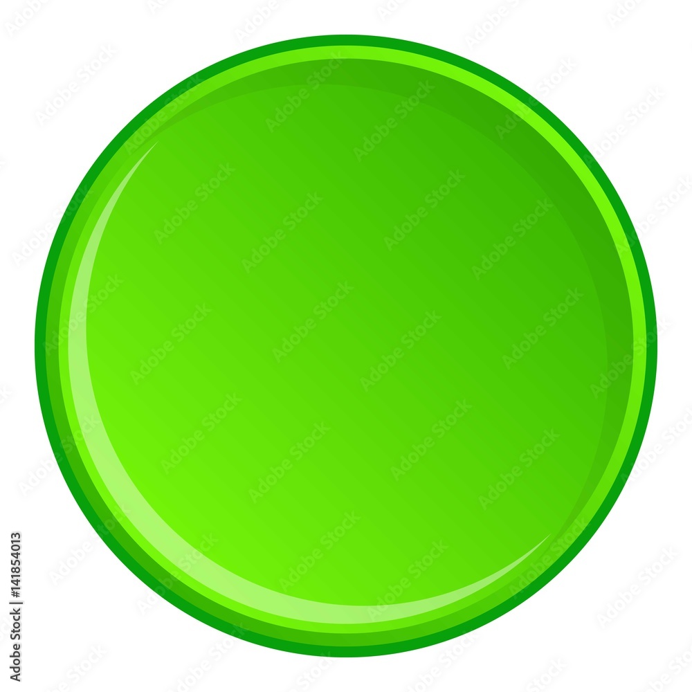 Green round button icon, cartoon style