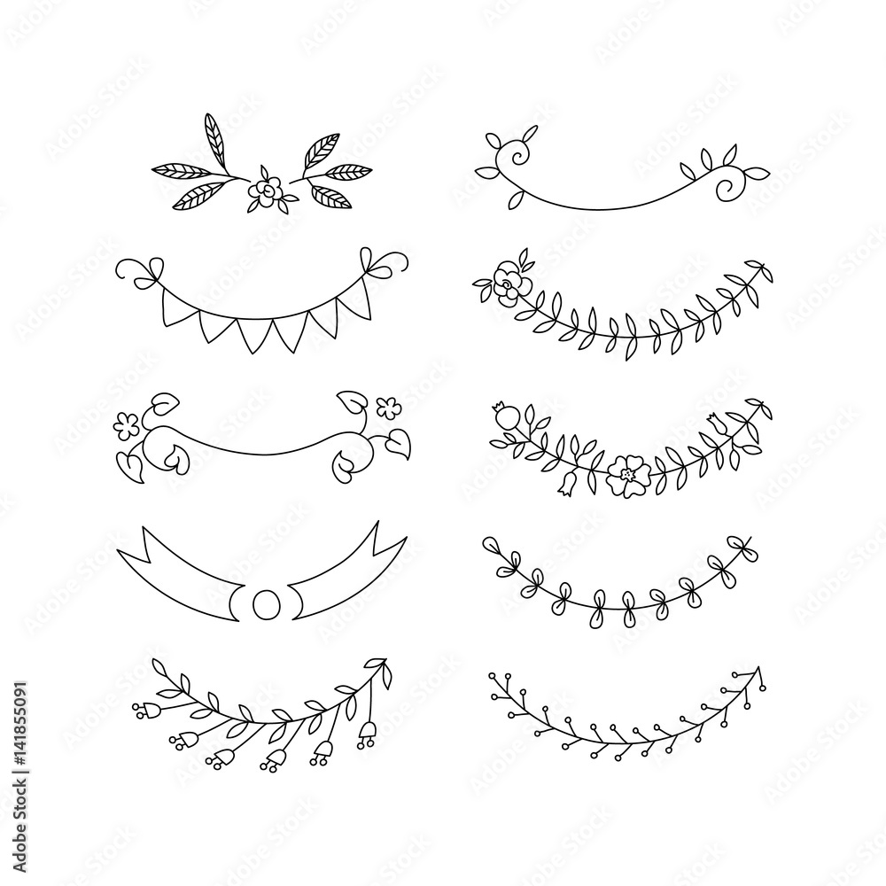 Collection of hand drawn border. Vector illustrations isolated on white ...