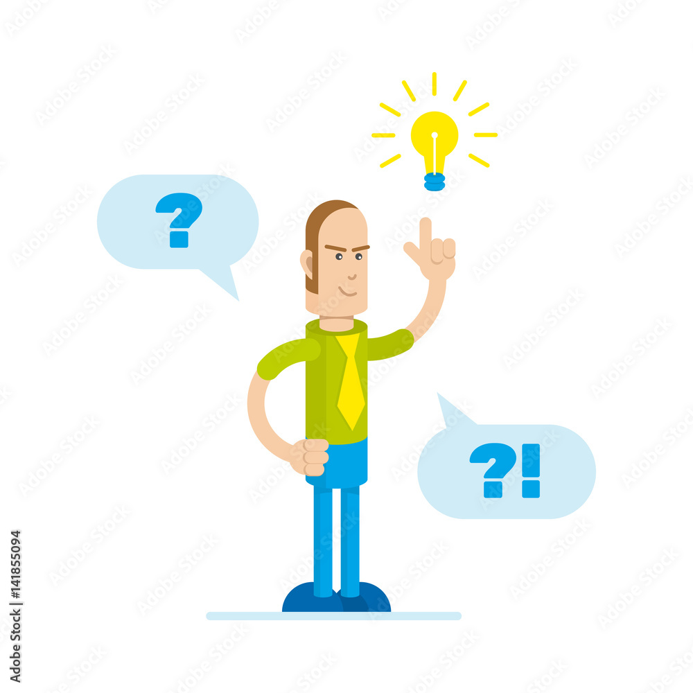 Man with question mark and light bulb icons. Vector illustration Man with question mark and light bulb icons. Vector illustration