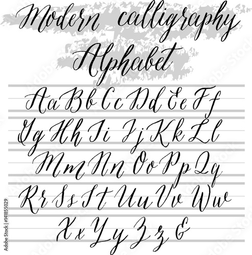 Modern calligraphy pen and ink alphabet vector.