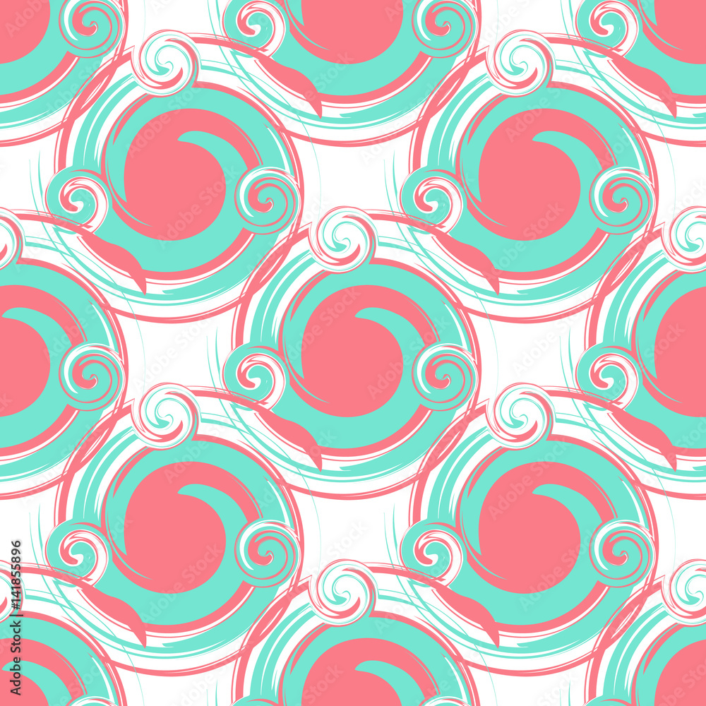 Seamless abstract pattern from large round elements of turquoise and pink. Modern pattern for wallpaper or textile. Seamless abstract pattern from large round elements of turquoise and pink. Modern pattern for wallpaper or textile.