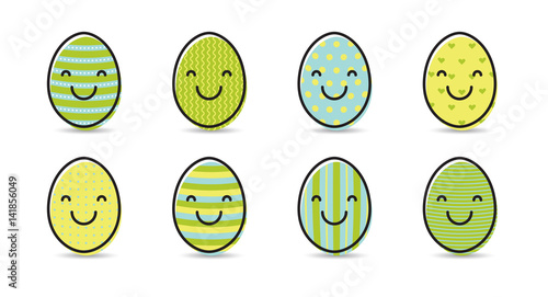 Set of smiley easter eggs. Emoticon icons