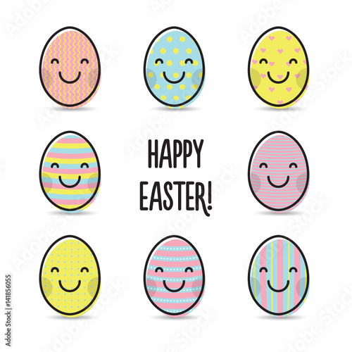 Smiley colorful easter eggs. Greeting smiling eggs