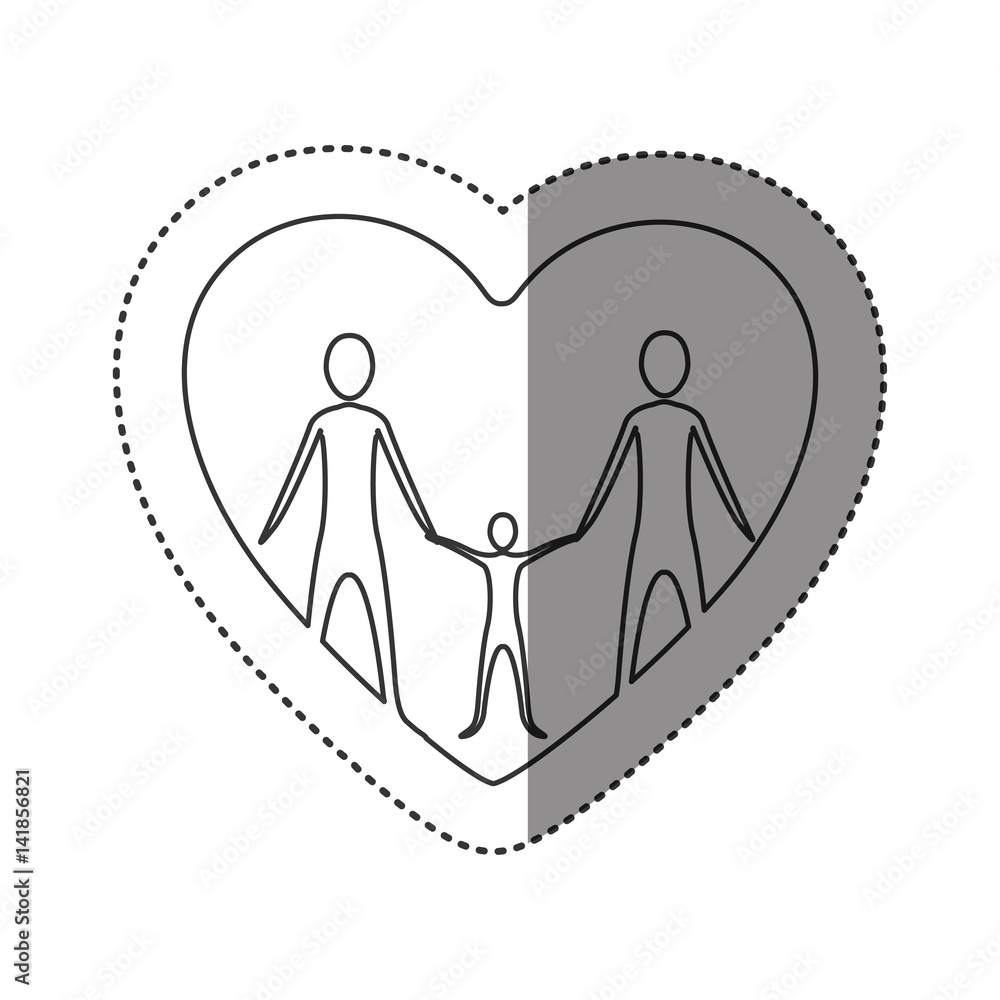 sticker of monochrome contour of heart with family group vector illustration sticker of monochrome contour of heart with family group vector illustration
