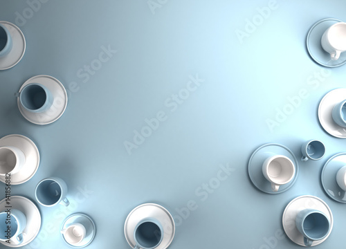 3d rendering of coffee cups on blue ground