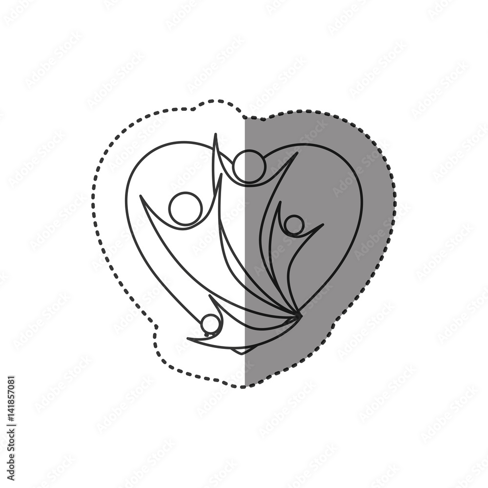 sticker of monochrome abstract contour of heart with family vector illustration sticker of monochrome abstract contour of heart with family vector illustration