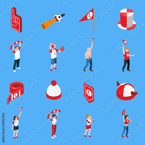 Sports Fans With Accessories Isometric Set
