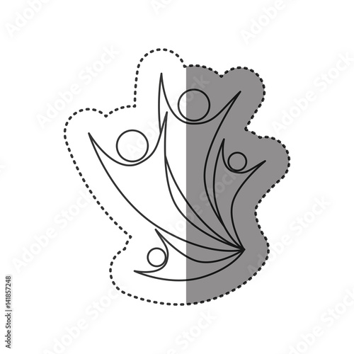 sticker of monochrome abstract contour of family group vector illustration