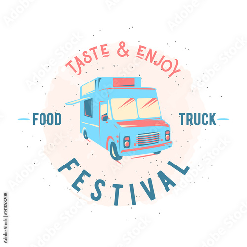 Vector illustration of street food truck graphic badge