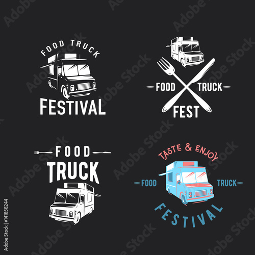 Vector illustration of street food truck graphic badge set