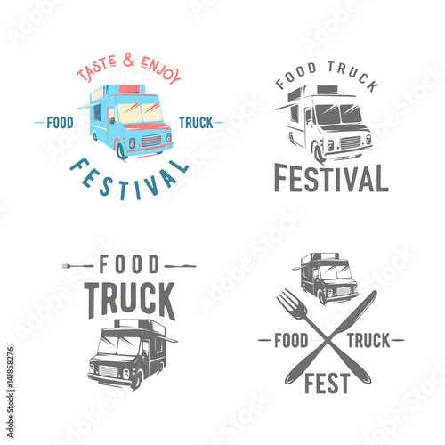 Vector illustration of street food truck graphic badge set