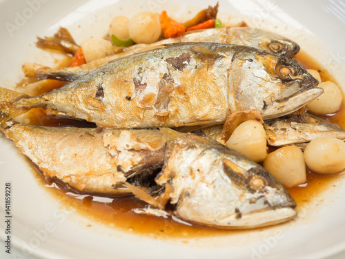 Boiled mackerel fish with sweet sauce Thai traditional food