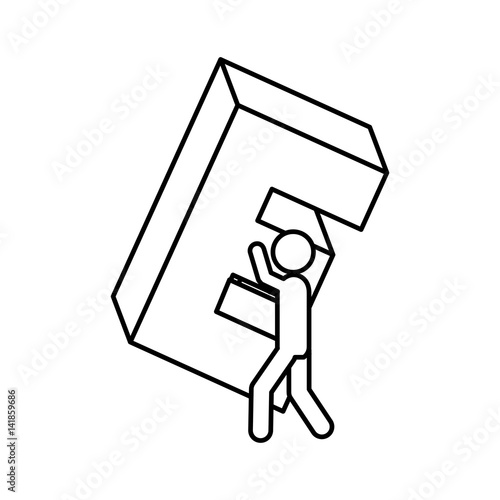 Silhouette worker holding up heavy word E vector illustration