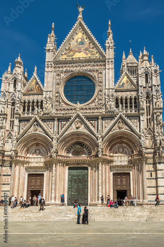 Siena Cathedral is a medieval structure completed in the 13 century and is currently dedicated to the Assumption of Mary